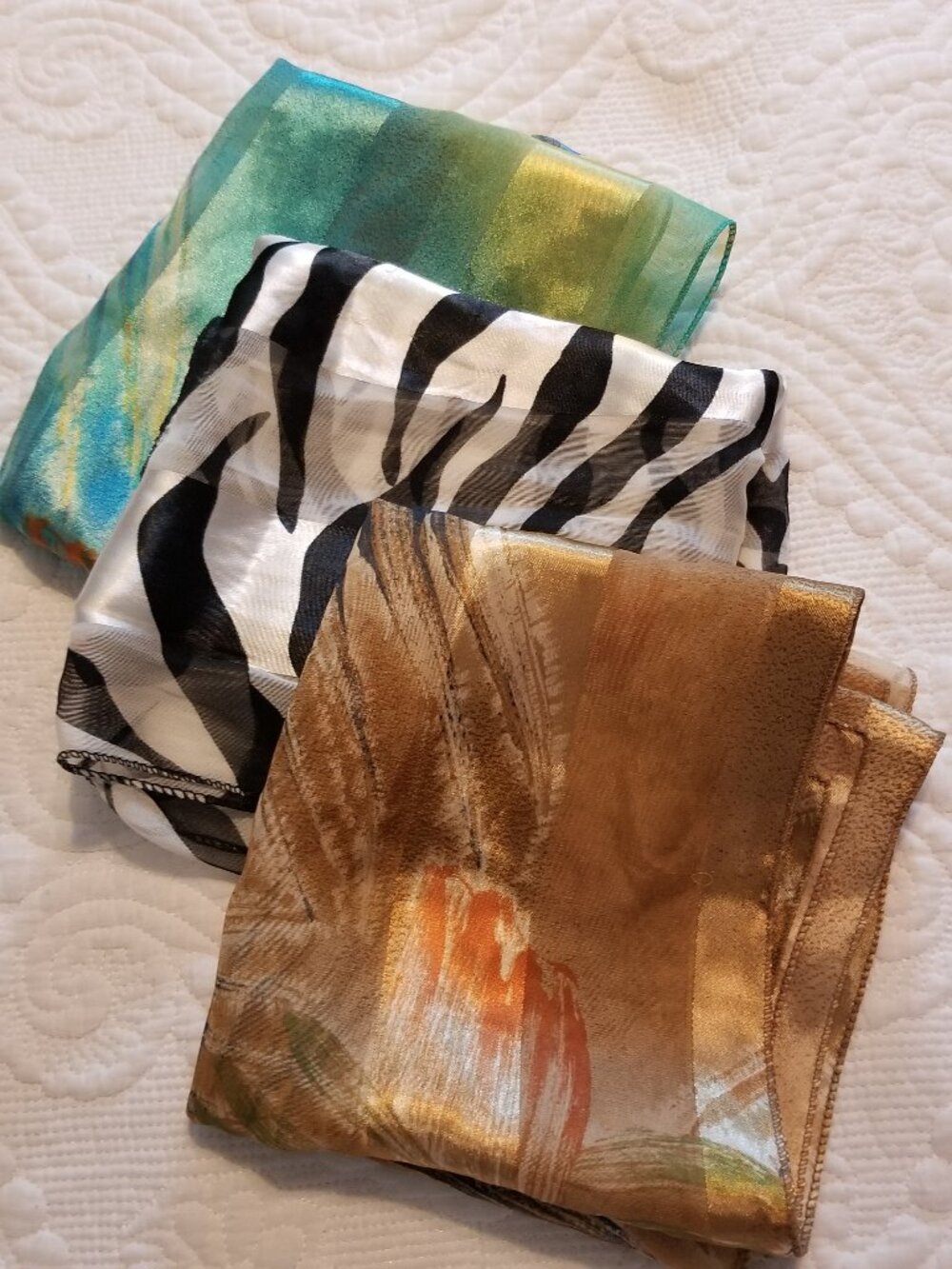Vintage Long Silky Scarves 3 Women’s Fashion Scarves Animal Print, Abstract Wrap - Picture 2 of 9